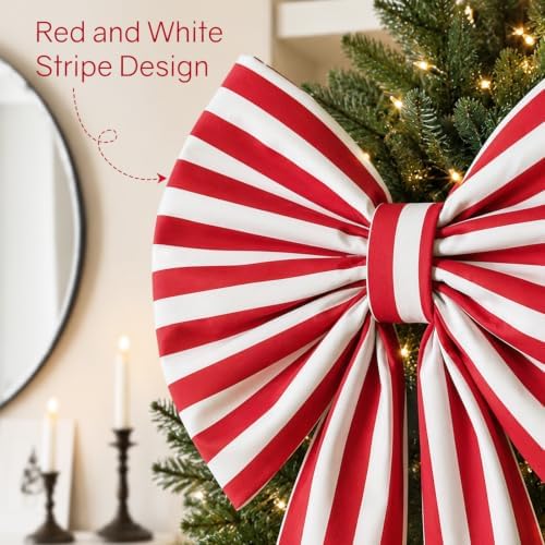 Christmas Decorations - 6.5 Ft Giant Red and White Striped Christmas Bow