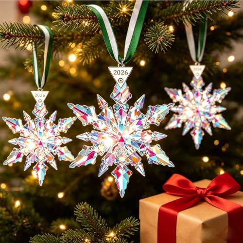 2026Annual Christmas Ornaments Crystal Snowflake Star - Christmas Tree Ornaments Pendant Sun Catcher Home Hanging Decor (2026Colored Crystal 3 Layers)