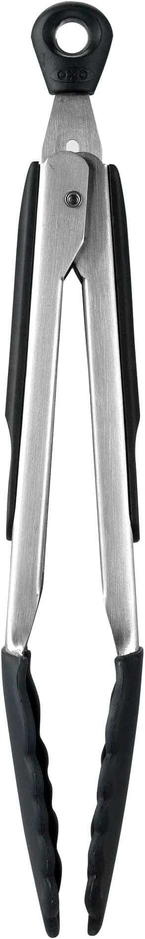 OXO Good Grips 9-Inch Tongs with Silicone Heads, Black and OXO Good Grips Large Silicone Turner, Stainless Steel Bundle