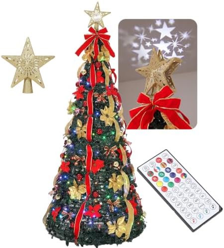 Garvee 6 FT Pop Up Christmas Tree, Pre-Decorated Xmas Tree Lighted Top Star