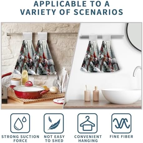 Winter Cardinal Hanging Kitchen Towels Christmas Red Birds Snow Holly Hand Towels with Hanging Loop Xmas Oven Stove Dish Towels Soft Absorbent Bath Tie Towel for Farmhouse Decor Set of 2