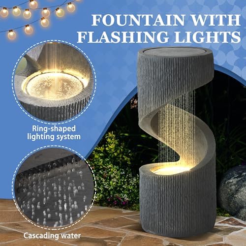 31.9" Outdoor S-Shaped Water Fountain, Garden Waterfalls with Lights