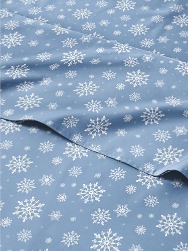 Christmas Sheet Set, Blue Snowflakes, Holiday Xmas Bedding Set - Twin XL