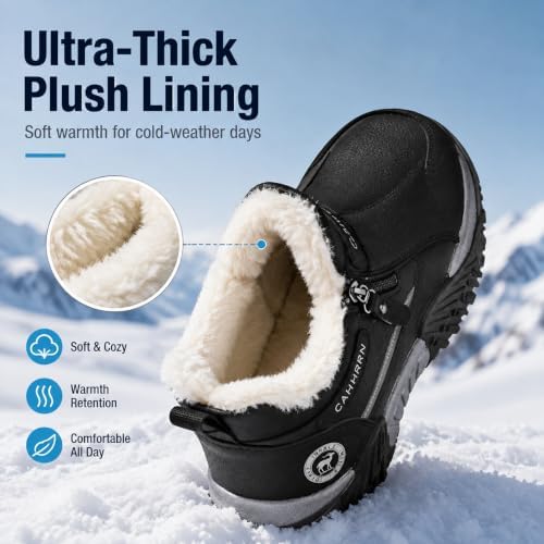 Men's Winter Warm Snow Boots Waterproof Zip‑Up Fur‑Lined Ankle Booties Anti‑Slip Outdoor Footwear for Hiking Commute & Daily Leisure