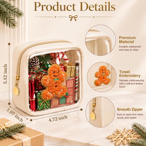 Abbylike 1 Pcs Christmas Preppy Patch Makeup Bags Bulk Polyester Holiday Makeup Bag Skincare Pouch Xmas Zipper Cosmetic Pouch Preppy Thing for Travel Christmas Women Gift (Classic, Golden Yellow)