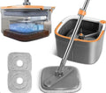 LetsClean 360 Spin Mop and Bucket Clean and Dirty Water Separation System, Back Pain Free, Tile, Hardwood, Marble Floors Square Mop Head Easy Mopping Life, Grey, White, Orange