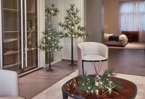LITBLOOM Lighted Christmas Pine Tree with Timer 6FT 72 Warm White LED Lights, Pre Lit Twig Tree for Home Room Christmas Holiday Decoration Indoor Outdoor