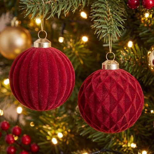 Christmas Ornaments Set Burgundy Velvet 2.36 in Decorative Balls