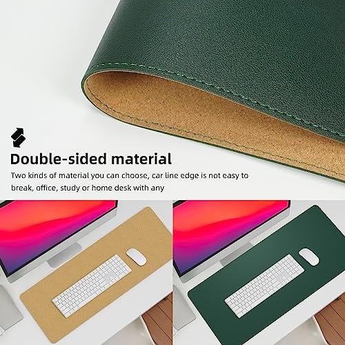 AFIING Cork Desk Mat 47" x 23.6", Dual-Sided Natural Cork & PU Leather Desk Pad, Non-Slip Waterproof Large Mouse Pad for Office, Home & Gaming (Dark Green)