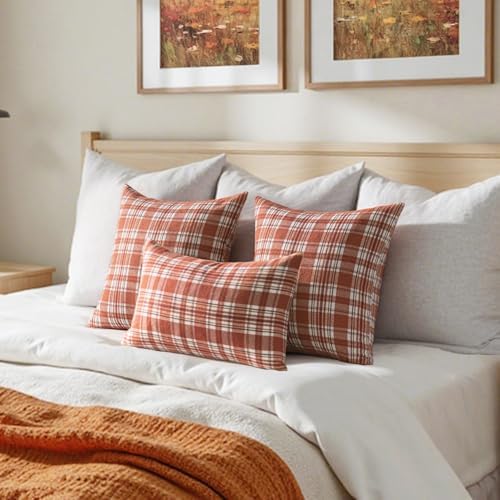 MIULEE Fall Plaid Pillow Covers Scottish Tartan 24x24 Rust Orange