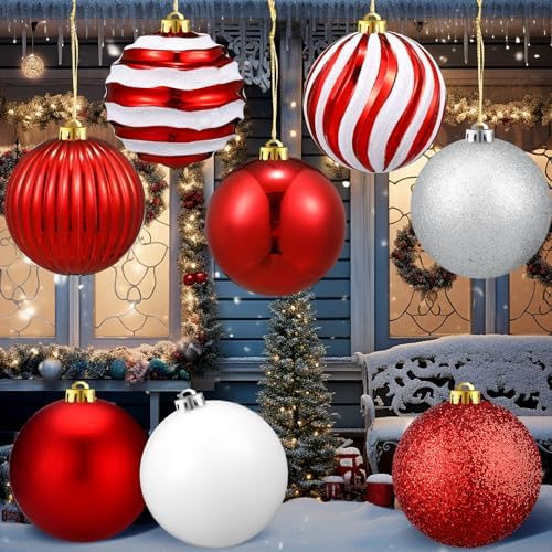 Deekin 8 Pack Large Christmas Ornaments Balls, 6 Inch Jumbo Glitter, Vivid