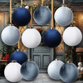 Liliful 12 Pcs Extra Large Velvet Christmas Balls Velvet Ornaments for Christmas Tree Flocked Shatterproof Xmas Tree Balls Bulk for Holiday Party Xmas Trees Hanging Decorations(4 Inch,Blue)