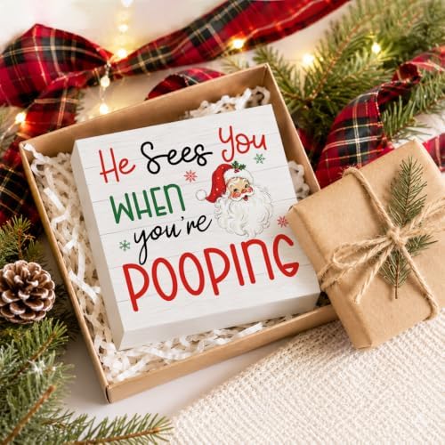 Christmas Bathroom Decor Funny Santa Claus Christmas Decor Wooden Box Sign