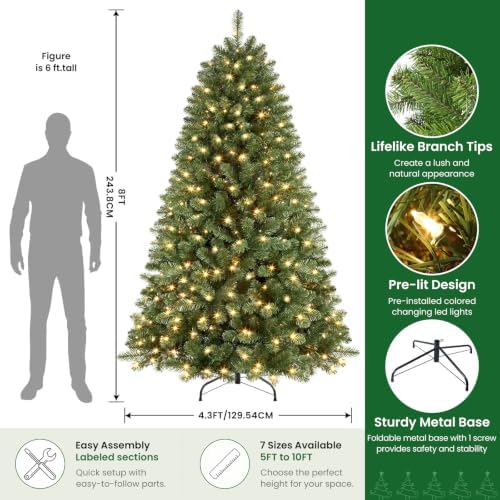 SHareconn 8ft Prelit Artificial Classic Spruce Christmas Tree