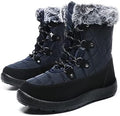 JSWEI Winter Boots for Women - Soft Comfortable Faux Fur Mid Calf Winter Snow Boots Totes Boots Lace up Snow Boots Winter Boots with Insulated Black for Outdoor