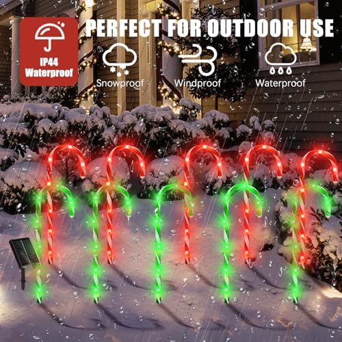 10 Pack Solar Candy Cane Lights, 21 Inch Red and Green Christmas Yard Decor