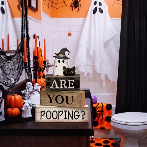 Moucuny 4 Pcs Halloween Bathroom Decor Sign Funny “are You Pooping? ” Decor