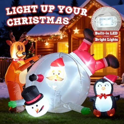 6FT Inflatable Santa Snowball Scene with LED Lights for Yard