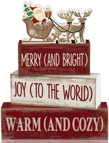 Moucuny 4 Pcs Christmas Table Decoration for Home Wooden Santa Sleigh Signs