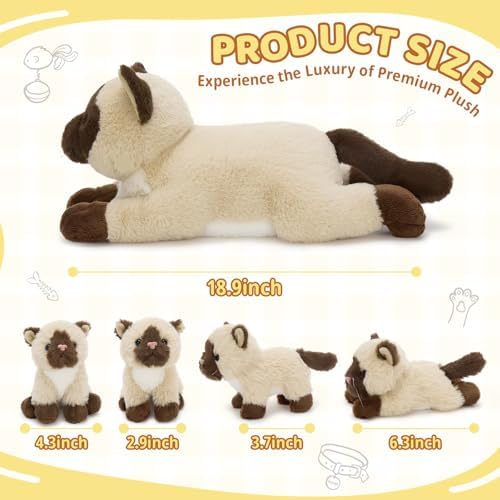 MorisMos Siamese Cat Stuffed Animal, 19" Large Mama Cat with 4 Baby Kittens