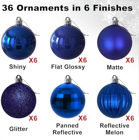 Royal Blue 2.5" Christmas Balls Christmas Tree Decoration Ornaments Shatterproof Hanging Balls for Birthday Halloween Holiday Wedding Decorations Set of 36pcs