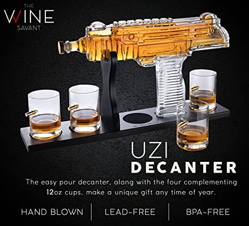 Gifts for Men Dad, Uzi Gun Whiskey Decanter Set-Limited Edition, Liquor Decanter with Bullet Shot Glass, Cool Anniversary Birthday Gift for Him Husband, Military Present for Home Bar Drinking