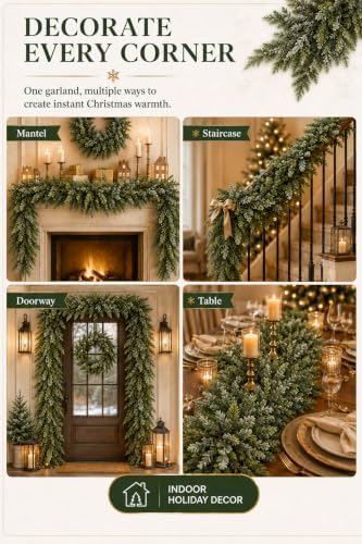 9 FT Christmas Cedar Garland, Real Touch Artificial Greenery, Mantel Decor