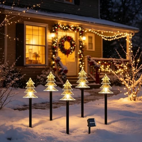 5 Pack Christmas Solar Pathway Lights, Solar Tree Lights Outdoor