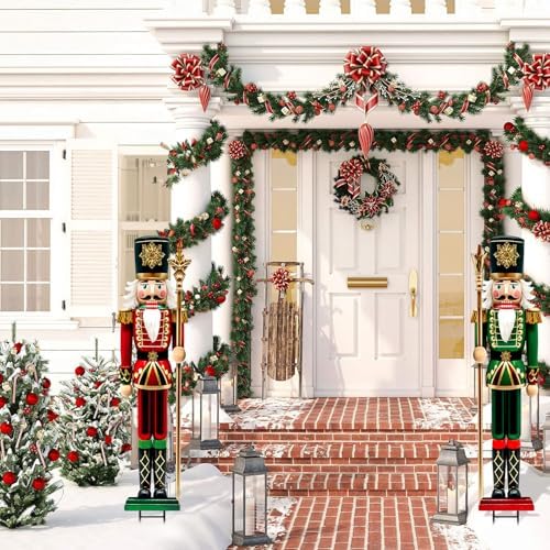 Bunny Chorus 2pcs Large Metal Nutcracker Christmas Yard Signs, Outdoor Lawn Pathway Decorations, Heavy Duty Iron Holiday Garden Stakes, Home Winter Walkway Driveway Front Porch Yard Decor