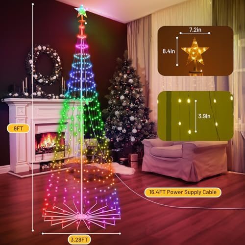 GMAULEE Smart Christmas Tree Cone Lights 9FT 460 LEDs, 16 Million Colors with Patterns & Text Display, App & Remote Control, Music Sync & Timer, Waterproof for Indoor Outdoor Christmas Decor (9FT)