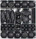 82Pcs Christmas Tree Ornaments Set,Shatterproof Christmas Decorations for Tree Assorted Plastic Craft Baubles Snowflake Ball Ornaments with Durable String for Holiday Party Decor (Black)