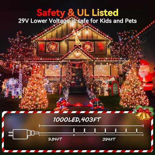 Hezbjiti 1000 LED 403 FT Christmas Lights Outdoor String Lights 8 Modes with Timer Memory Waterproof Fairy Lights Plug in for Classroom Bedroom Patio Wedding Party Holiday Xmas Decorations(Red)