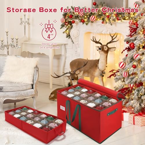 Large Christmas Ornament Storage Box Keeps 54 4" & 3 Individual Trays