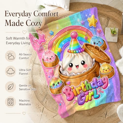 Girls Birthday Blanket Dumpling Throw, 40" x 50" Squishy Kid Throws Gift