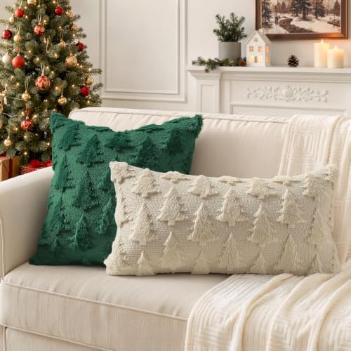 MIULEE Christmas Throw Pillow Covers Lumbar Beige Christmas Decorations Xmas Tree 12x24 Pillow Covers Soft Plush Faux Wool Pillowcases Holiday Festivals Winter Home Decor Sofa Couch Bed Porch