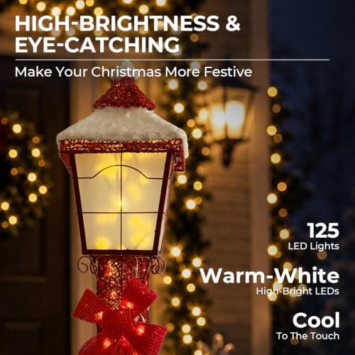 60 Inch 3D Lamp Post Lighted Outdoor Christmas Decoration Wine Red