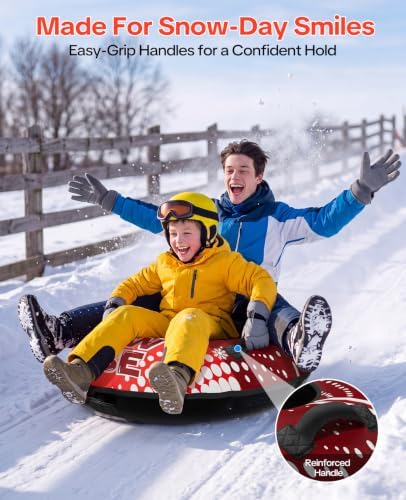 48" Snow Tube with Canvas Cover, Heavy Duty Snow Sled for Kids & Adults