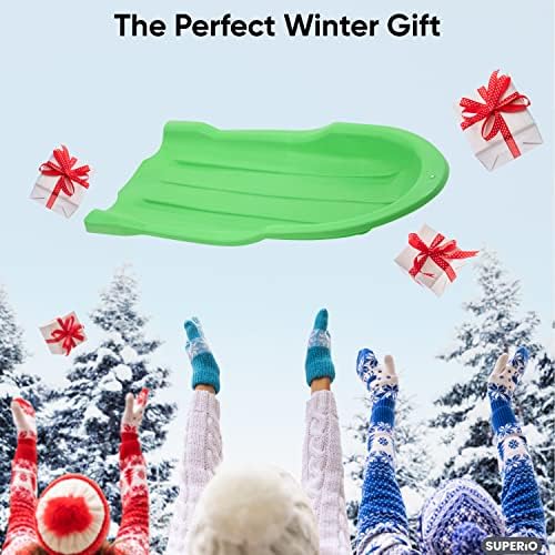 Superio Toboggan Snow Sled- 46” Plastic Slider for Kids and Adults- Heavy Duty Sled for 1 Rider with Pull Ropes for Downhill Sledding, Winter Outdoor Sports