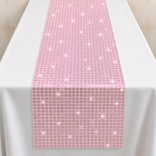 Disco Party Decorations - Pink Glitter Disco Table Runner