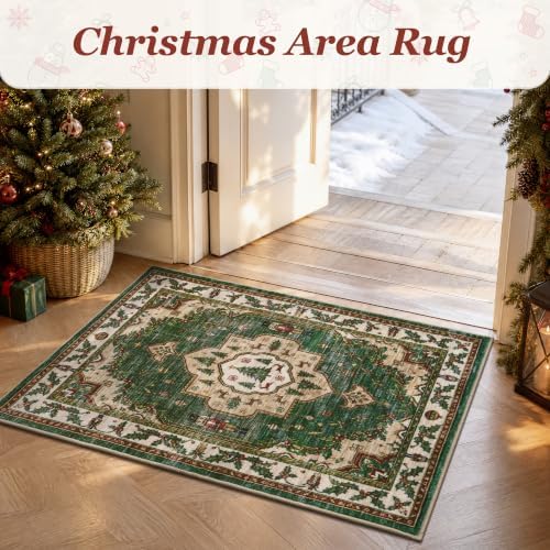 Engiw Christmas Rug 2x3 Area Rug, Washable Non-Slip, Soft Low Pile Carpet, Christmas Decorations for Living Room, Bedroom, Kitchen, Hallway, Entryway and Under Christmas Tree