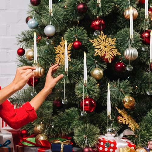 LUSHARBOR Christmas Tree Candles with Wand, 10 Pack Flameless Taper Candles