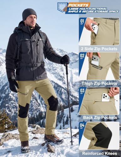 TACVASEN Men's Winter Snow Ski Pants Fleece Lined Waterproof Hiking Work