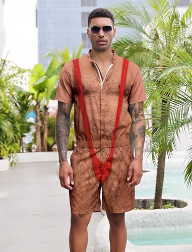 RAISEVERN Mens Romper Male Zipper Shorts Sleeve One Piece Bro Outfits