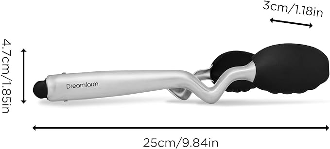 Dreamfarm Clongs Grippy Silicone & Stainless Steel Kitchen Cooking Tongs with Click-Lock Open & Close - 9" Black | Stainless steel, strong-grip non-stick safe tips, one-handed button lock open and close, sit-up handles for mess free benches
