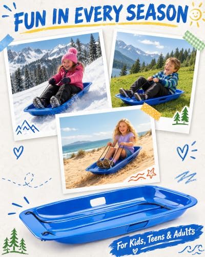 Snow Sleds for Kids, 3 Pack 35-Inch Plastic Toboggans with Ropes
