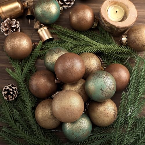 Yunlly 12 Pcs Neutral Christmas Ornament, Brown Copper Sage Green, 3.15''