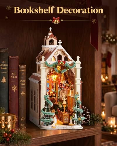 Rolife Book Nook Kit DIY Miniature House Christmas Bookshelf Insert Bookend