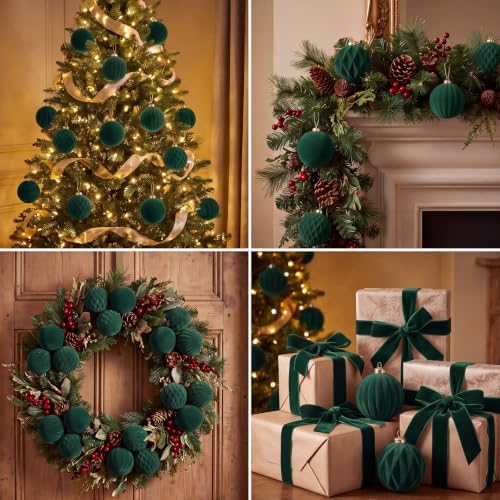 Christmas Ornaments Set Green Velvet 2.36 in Decorative Balls