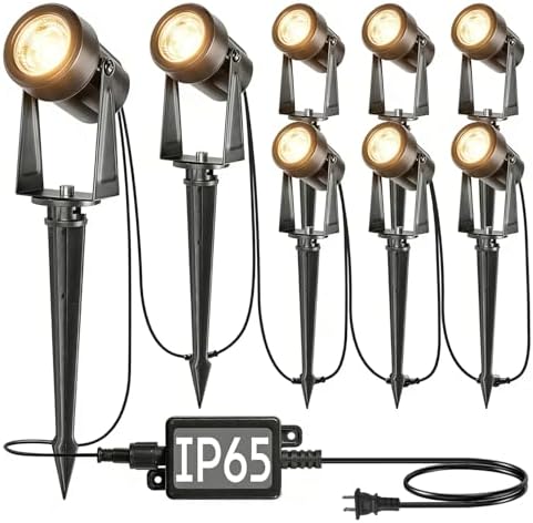 SUNTHIN 8 Pack Outdoor Landscape Lighting with Transformer, LED Spot Lights