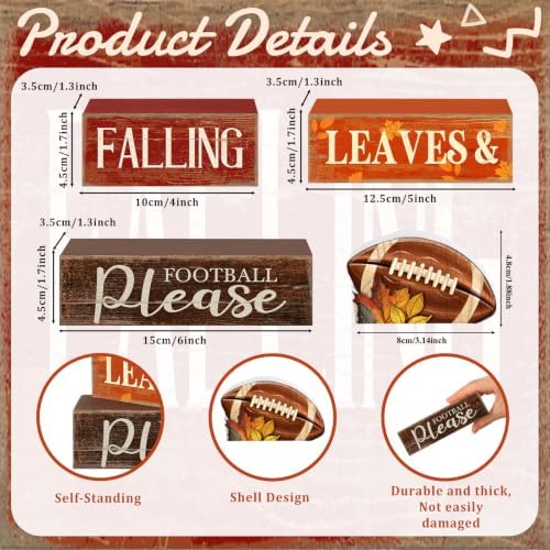 Moucuny 4 Pcs Fall Football Table Decor Farmhouse Tiered Tray Sign Set
